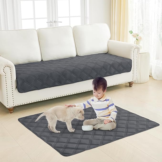 Smiry Waterproof Dog Bed Cover Blanket 40x80, Soft Reversible Pet Blanket, Washable Leakproof Cats Dogs Couch Cover for Sofa, Couch, Furniture, Dark Grey/Beige