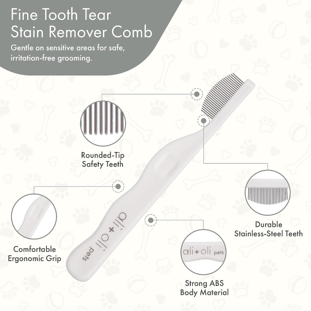 Ali+Oli Pets Eye Comb for Dogs & Cats – Fine Tooth Tear Stain Remover Comb – Pet Face Grooming Comb for Removing Eye Gunk, Debris & Tear Stains