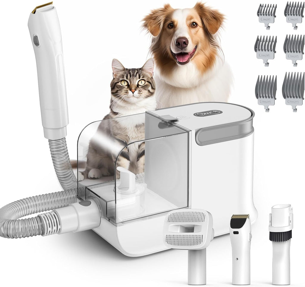Dog Grooming Kit, 3 Suction Modes Dog Brush Vacuum with 6 Pet Grooming Tools (Eggshell)