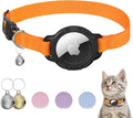 AirTag Cat Collars, Stretchy Collar with Apple AirTag Holder and Bell, Breakaway Ultra Design Elastic GPS Tracking Collars for Cats and Puppies, (7.5-12.5 Inch), Orange