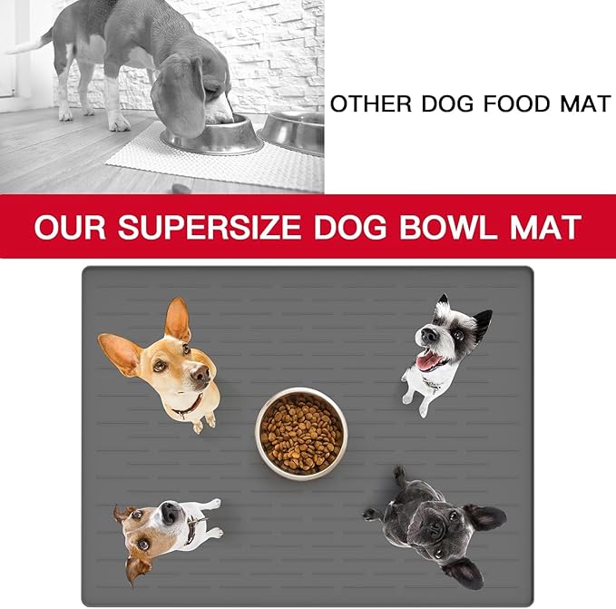 XXXL Pet Food Mat, 48" x 32" Largest Silicone Dog Mats for Food and Water, Nonslip Pet Feeding Mats for Floors,Dog Cat Bowl Mat with Raised Edges, Drak Brown