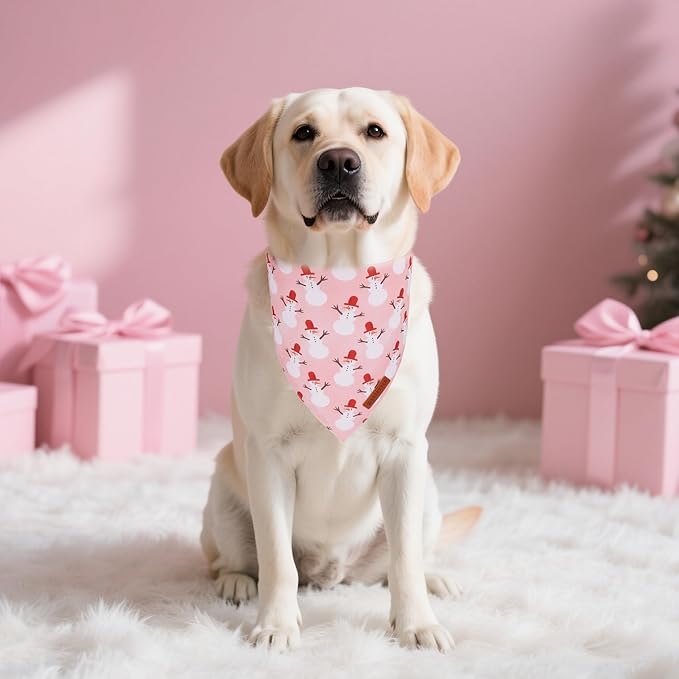 ADOGGYGO Pink Christmas Dog Bandanas 2 Pack, Reversible Santa Snowman Xmas Scarf Bib, Adjustable Fit Pink Christmas Bandana for Extra Large Dogs Girl (X-Large)