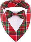 ADOGGYGO Christmas Dog Tuxedo Bandana, Red Green Plaid Pet Xmas Collar with Bow, Adjustable Christmas Costume for Extra Large Dogs (XL)