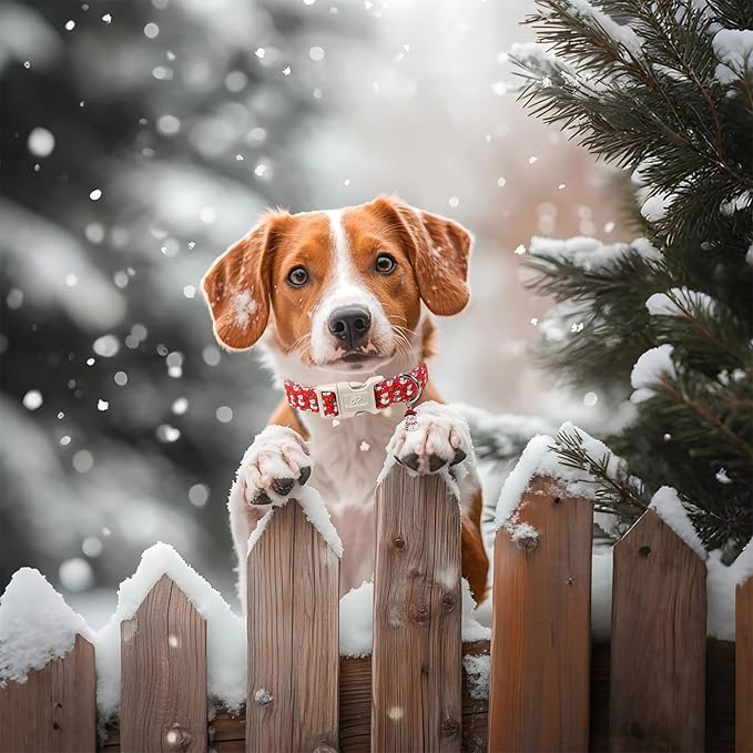 Christmas Dog Collar - Cute Red Snowman Christmas Puppy Collar with Safety Buckle, Soft Adjustable Holiday Dog Collars for Small Medium Large Dogs XL