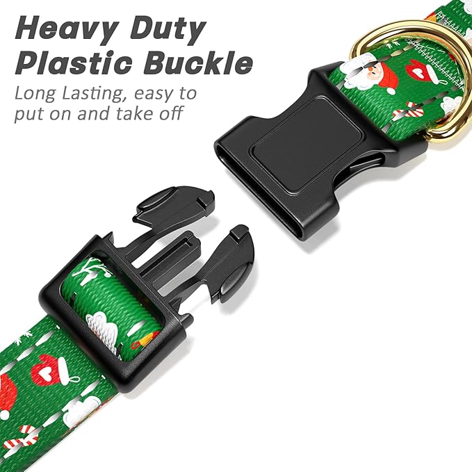 Reflective Dog Collar, Cute Christmas Style Dog Collars for Medium Dogs, Soft Nylon Puppy Collar for Boy and Girl Female Dog, Adjustable Heavy-Duty Pet Collar with Quick Release Buckle, Green