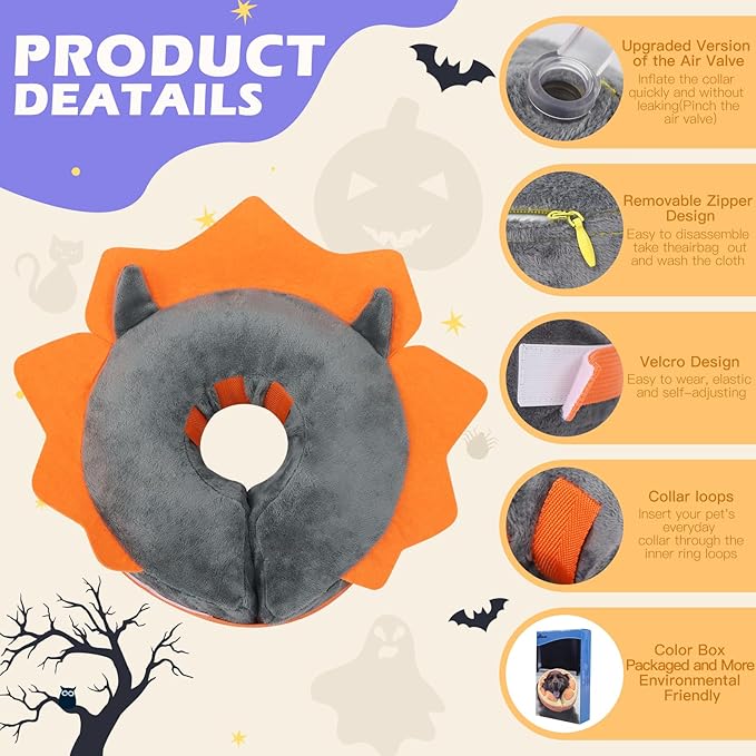 IEUUMLER Inflatable Recovery Dog Collar, Protective Donut Cone, Adjustable Soft Collar for Dog and Cat After Surgery Prevent from Biting & Scratching EU002 - Grey Demon M