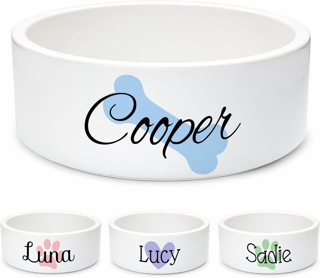 Custom Dog Bowl | Personalized Food & Water Dish with Name | Microwave & Dishwasher Safe Ceramic Pet Feeding Bowl | Gift Idea for New Puppy Owners | White – Small