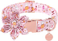 Halloween Dog Collar With Flower, Pink Puppy Collar With Adjustable Metal Buckle, Fancy Bowtie Gift for Girl Boy Dog, XS