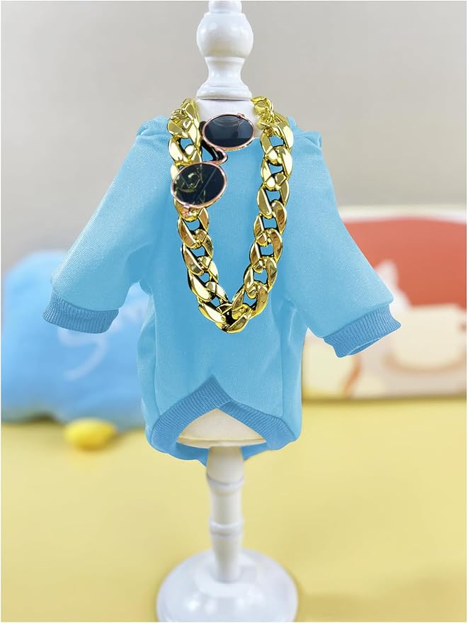 QWINEE 3Pcs Dog Hoodie Cat Apparel Dog Custume Set with Necklace and Sunglasses Pet Clothes for Puppy Small Medium Dogs Cats Light Blue Small