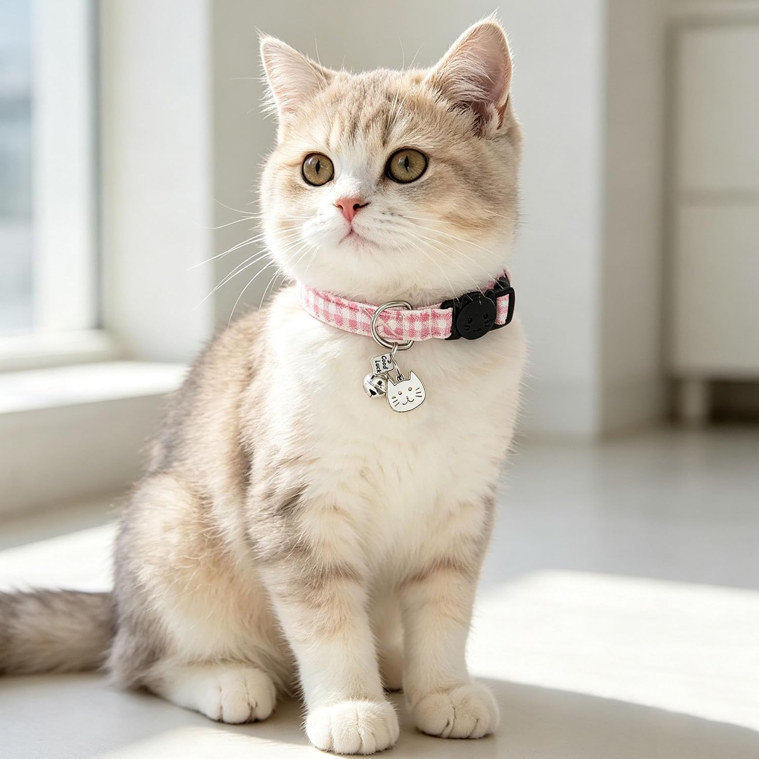 Cat Collars Breakaway Cotton with Bell for Girl Cats 2 Pack Adjustable Female Kitten Collars for Small Large Adult Cats