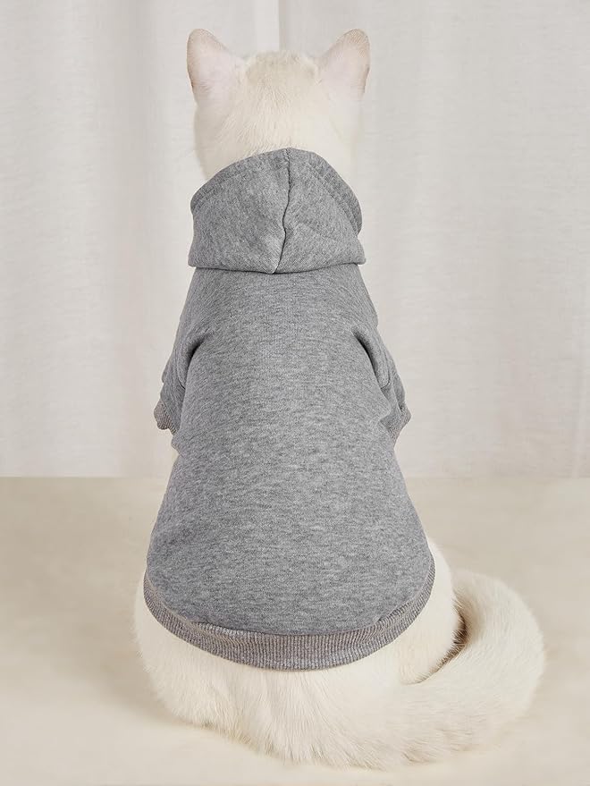 QWINEE Basic Dog Hoodie Sweatshirt Puppy Sweater Warm Cat Costumes Pet Clothes for Chihuahua Puppy Kitten Small Medium Dogs Black and Grey X-Large