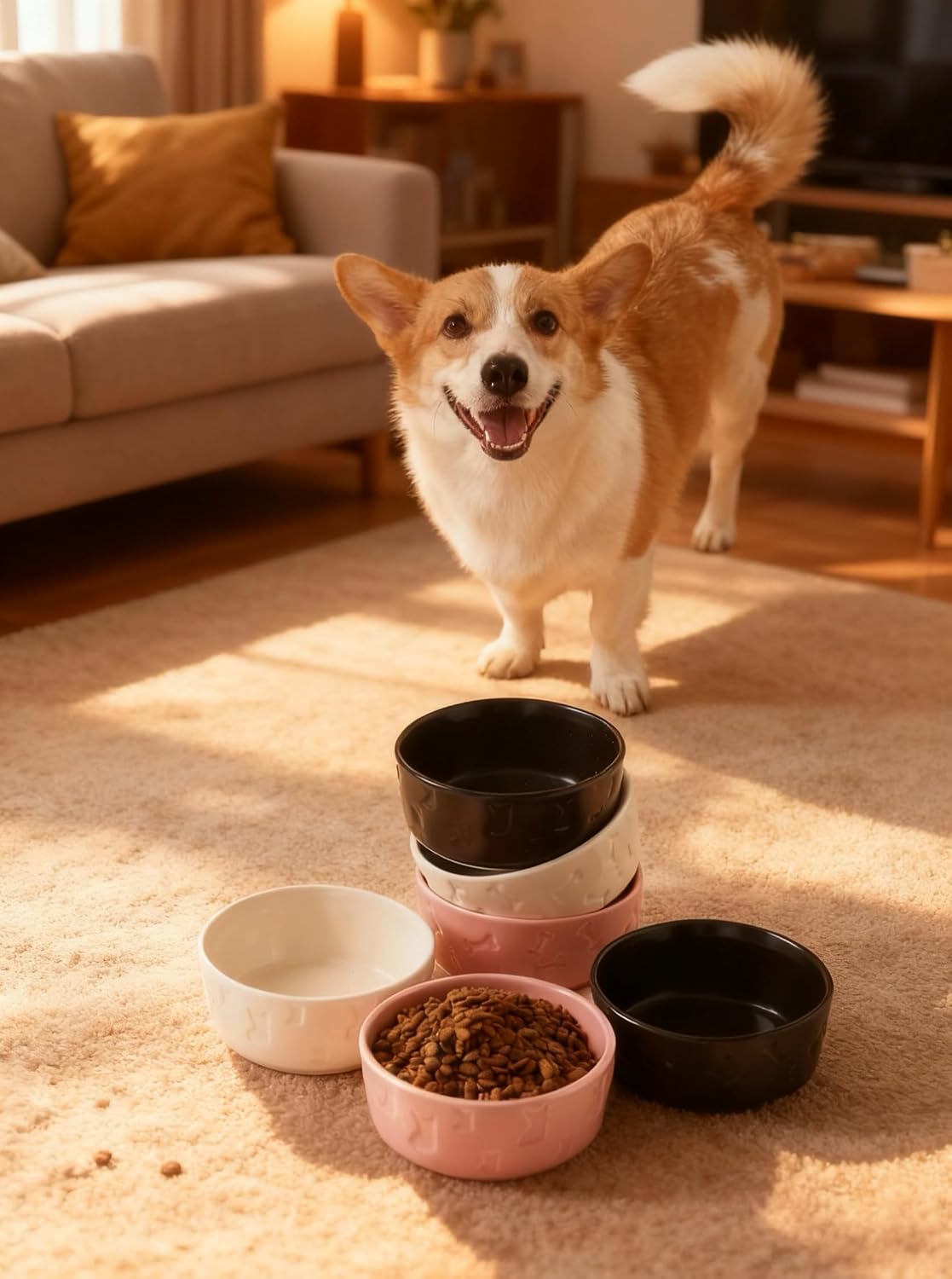 Pink Ceramic Dog Bowls, Set of 2, 5 Inch | For Food and Water, Small Size Dogs/Puppy, Cute Pet Dishes