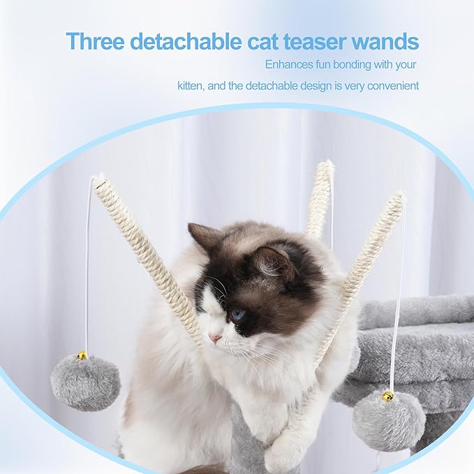 Hey-brother Cat Tree Tower, Scratching Posts with Removable Toys, Cozy Condo, Platform, Hammock, Sisal Scratch Board and Ball for Indoor Kittens, 41.3 Inches, Light Gray MPJ008SW