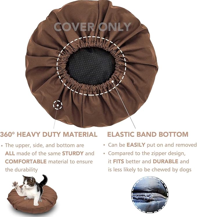 Dog Bed Cover Waterproof Replacement Machine Washable Covers for Dog Bed Heavy Duty Scratch Resistant Mattress Protector Pet Bed Round 36x36 Inch Cover Only Brown