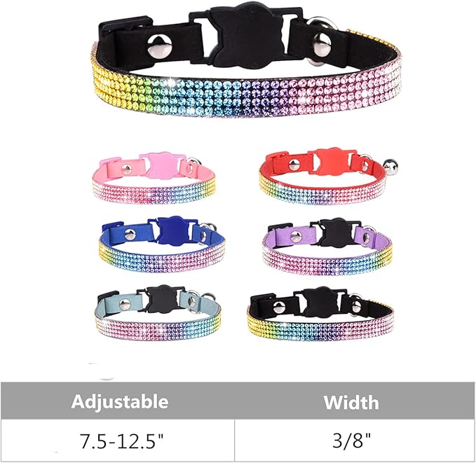 Cat Collar Breakaway Bling Diamond Rhinestone with Bell Adjustable for Cats and Kitten Girl boy (Black)
