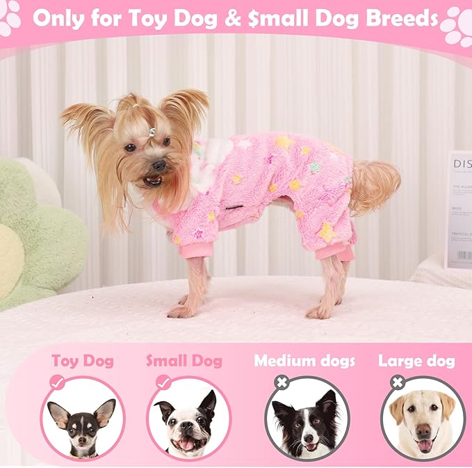 Dog Sweaters Small Girl Warm Fleece Pajamas, Cute Extra Small Dog Clothes, 4 Legs Puppy Jumpsuit Pjs Soft Stretchy Doggie Onesies Pet Outfit Apparel for Chihuahua Yorkie, Rainbow Pink, XXS