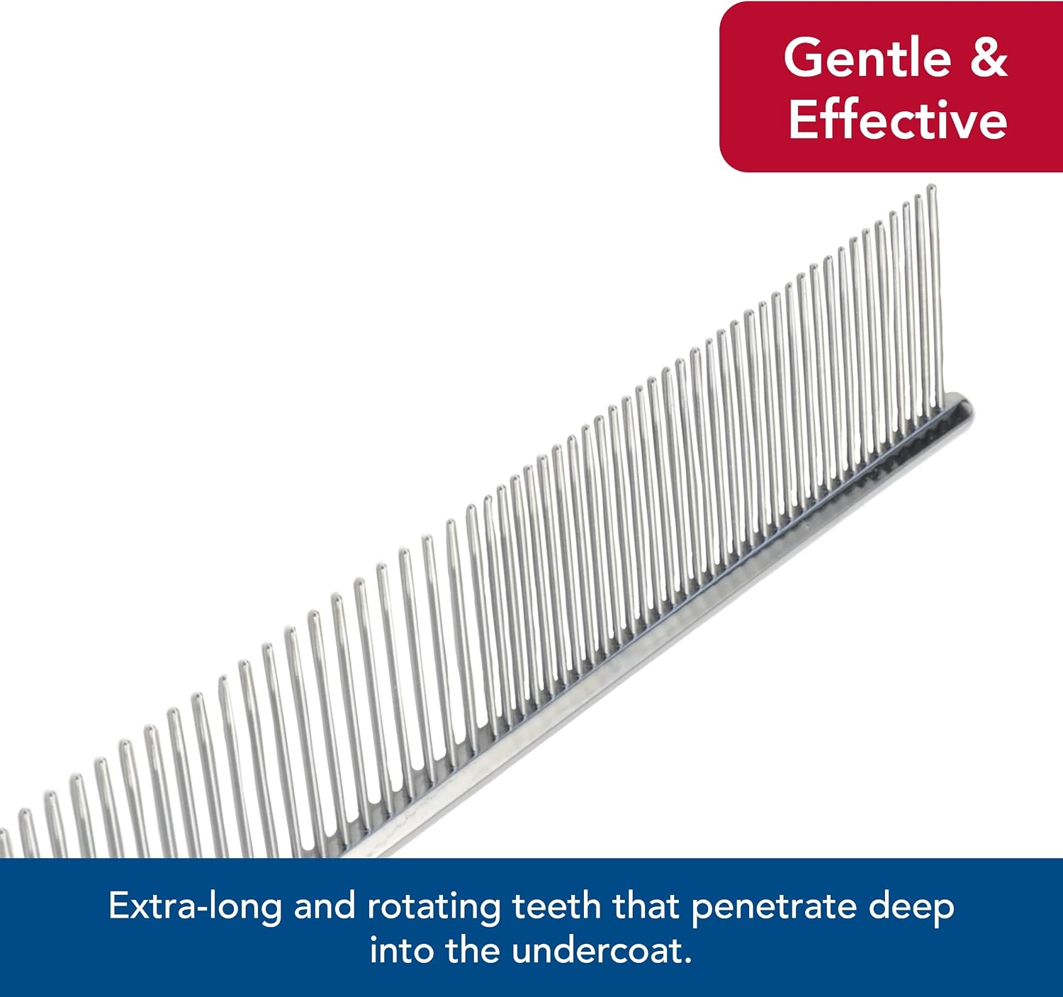 Coastal Pet Safari Dog Grooming Comb for Medium and Coarse Coats - Extra-Long Rotating Teeth - Undercoat Rake for Coarse Coats - 7 1/4"