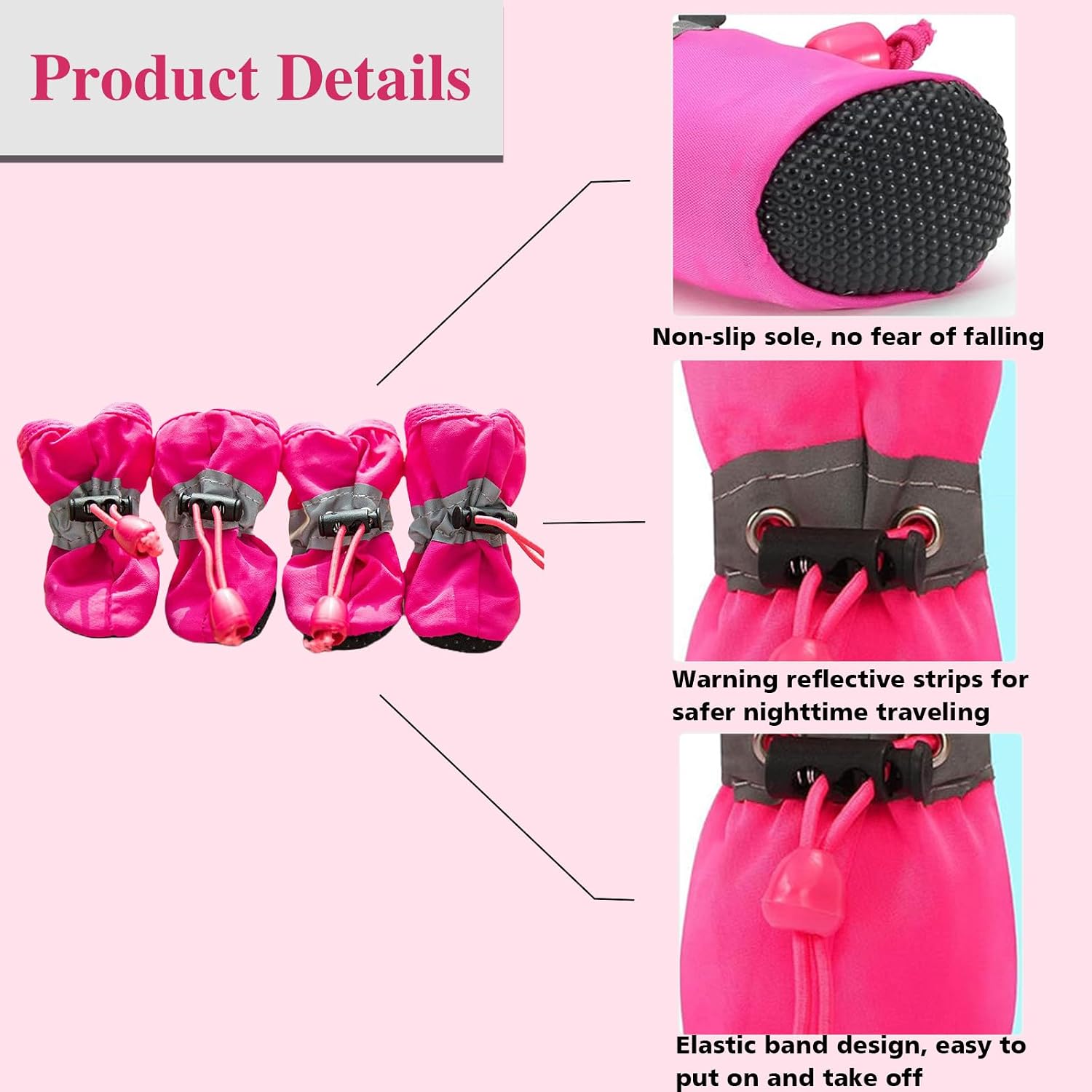 Dog Boots for Small Medium Large Dogs with Reflective Strap, Anti-Slip Dog Shoes for Hot Pavement, Dog Booties and Paw Protectors for Cat Pet Doggie Hiking Hardwood Indoor Outdoor (Black 3)