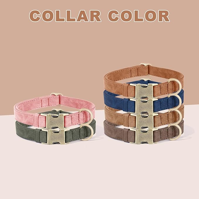 Genuine Leather Dog Collar - Adjustable Pet Collar with Quick Release Metal Buckle, Soft Skin Friendly Real Leather Collar for Small, Medium, Large Dogs (Khaki, M：Fit 12-20" Neck)
