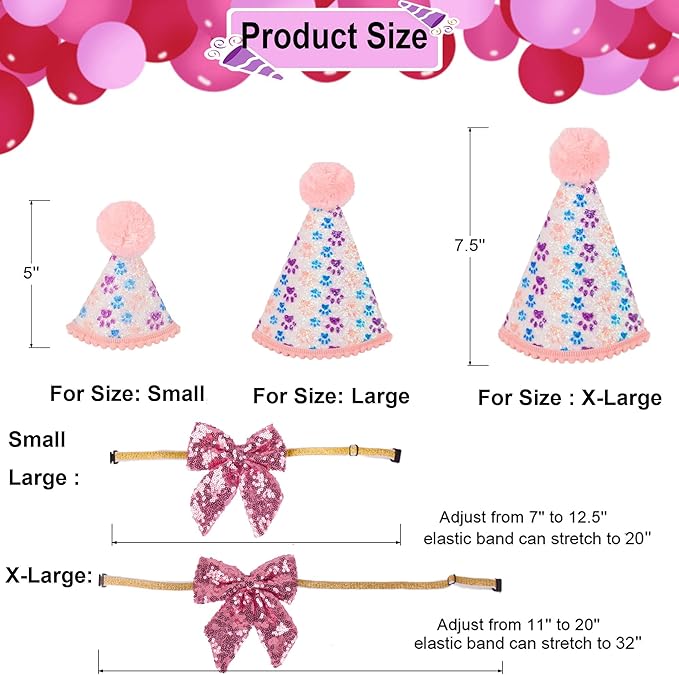 ADOGGYGO Dog Birthday Party Supplies, Pink Girl Dog Birthday Bandana Hat Numbers Bow Set for Medium Large Dogs (Large)