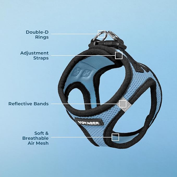 Best Pet Supplies - All Weather Mesh / Plush, Reflective, No Pull Harness for Small, Medium Dogs, Cats - Secure with Hook & Loop Fastener, Buckle, Double D-Rings - Baby Blue/Black Trim, M