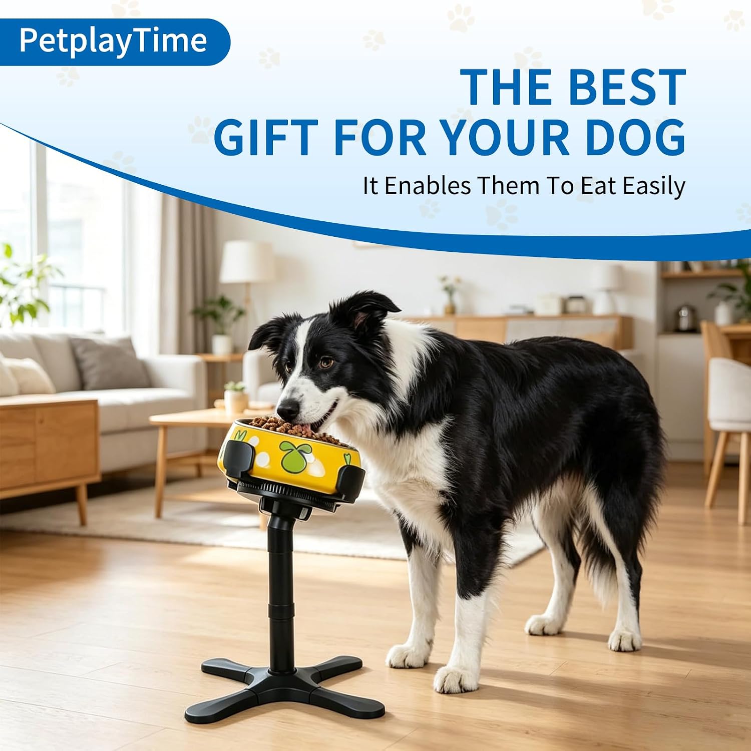 Elevated Dog Bowl Stand, 4 Adjustable Heights (4.3"/7.08"/11.81"/15.35") Raised Dog Food Bowl Holder with Tilted Anti-Slip Base, Ergonomic Pet Feeder Stand for Small Medium Large Dogs & Cats