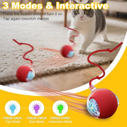 2-Pack Interactive Cat Toys Ball for indoor Cats＆Dog,Automatic Cat Toy 360° Auto-Rotation Smart Obstacle Avoidance,Includes 4 Cat Spiral Spring,Cat Enrichment Toys for Indoor Cats (Red-Green)