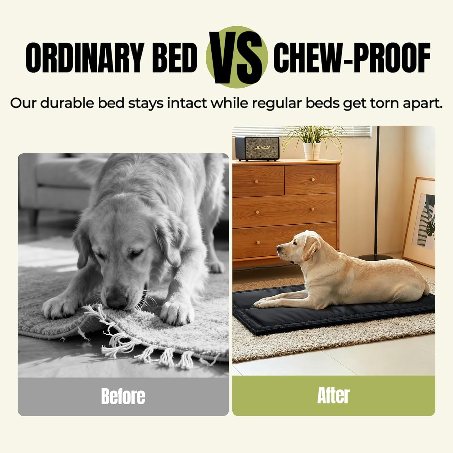 Chew Proof Indestructible Dog Bed, Durable Dog Crate Pad, X-Large (28"x47") | For Aggressive Chewers, Chew Resistant Fabric, Soft 1” 30D Foam Support, Tough Kennel Pad Black