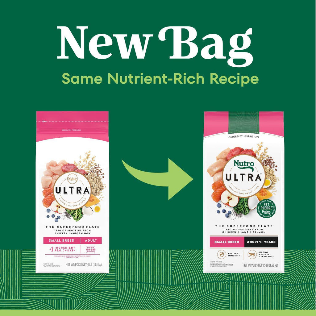 Nutro Ultra Small Breed Adult Dry Dog Food, Chicken, Lamb & Salmon, 3.5 lb | High-protein trio, Non-GMO, no corn, wheat, soy, 14 superfoods blend, Omega 3 & 6 fatty acids, essential antioxidants