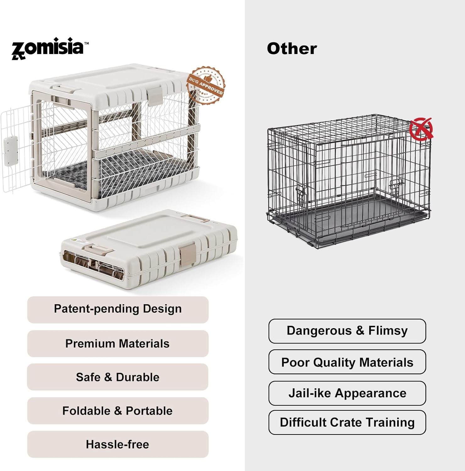 ZOMISIA Collapsible Dog Crate with Bed Mat, 28'' Dog Kennel for Medium Dogs | Foldable Portable Dog Kennel for Travel,Tool-Free Assembly,2 Rolling wheels & Handles for Indoor & Outdoor Use,Washable Cover