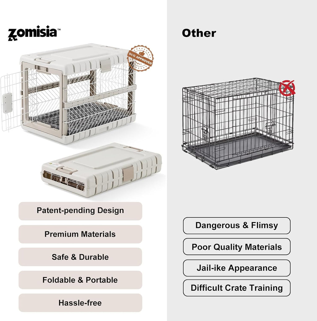 ZOMISIA Collapsible Dog Crate with Bed Mat, 28'' Dog Kennel for Medium Dogs | Foldable Portable Dog Kennel for Travel,Tool-Free Assembly,2 Rolling wheels & Handles for Indoor & Outdoor Use,Washable Cover