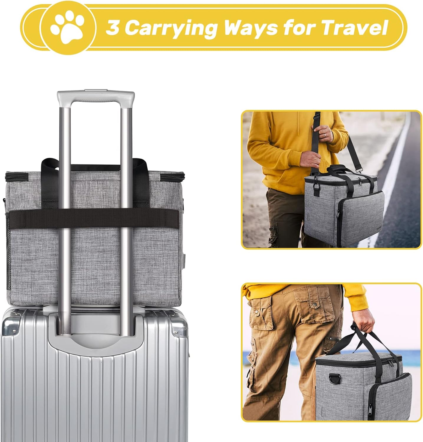 6 Set Dog Travel Bag, Large Pet Travel Kit for Supplies, Grey | Includes 2 Food Containers, 1 Pet Organizer for Dogs, 2 Collapsible Bowls, 1 Treat Pouch, Dog Weekend Overnight Bag Luggage