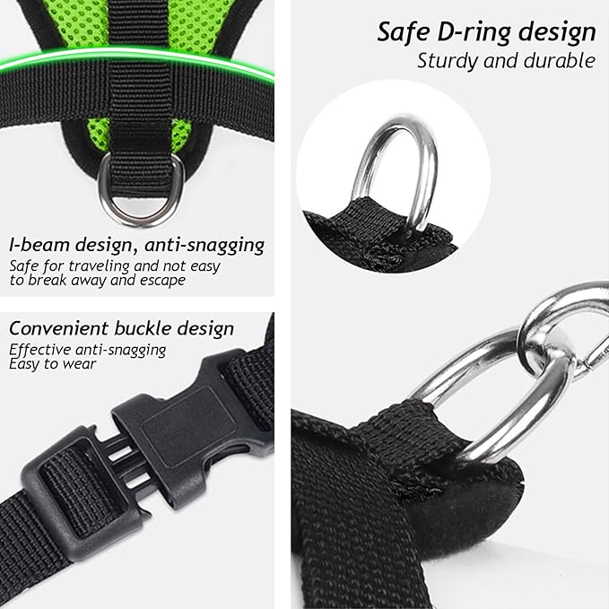 shudyear Summer cat Chest Harness and Leash, Anti-Escape Adjustable Soft mesh cat Leash and Chest Harness Set for All Types of Cats cat Vests (Size XL,Green)