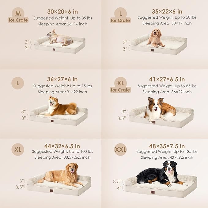 EHEYCIGA Memory Foam Dog Bed Large Size Dogs, Orthopedic Dog Bed Large with Washable Removable Cover, Waterproof Pet Sofa Couch with Nonskid Bottom, 36x27x6, Beige