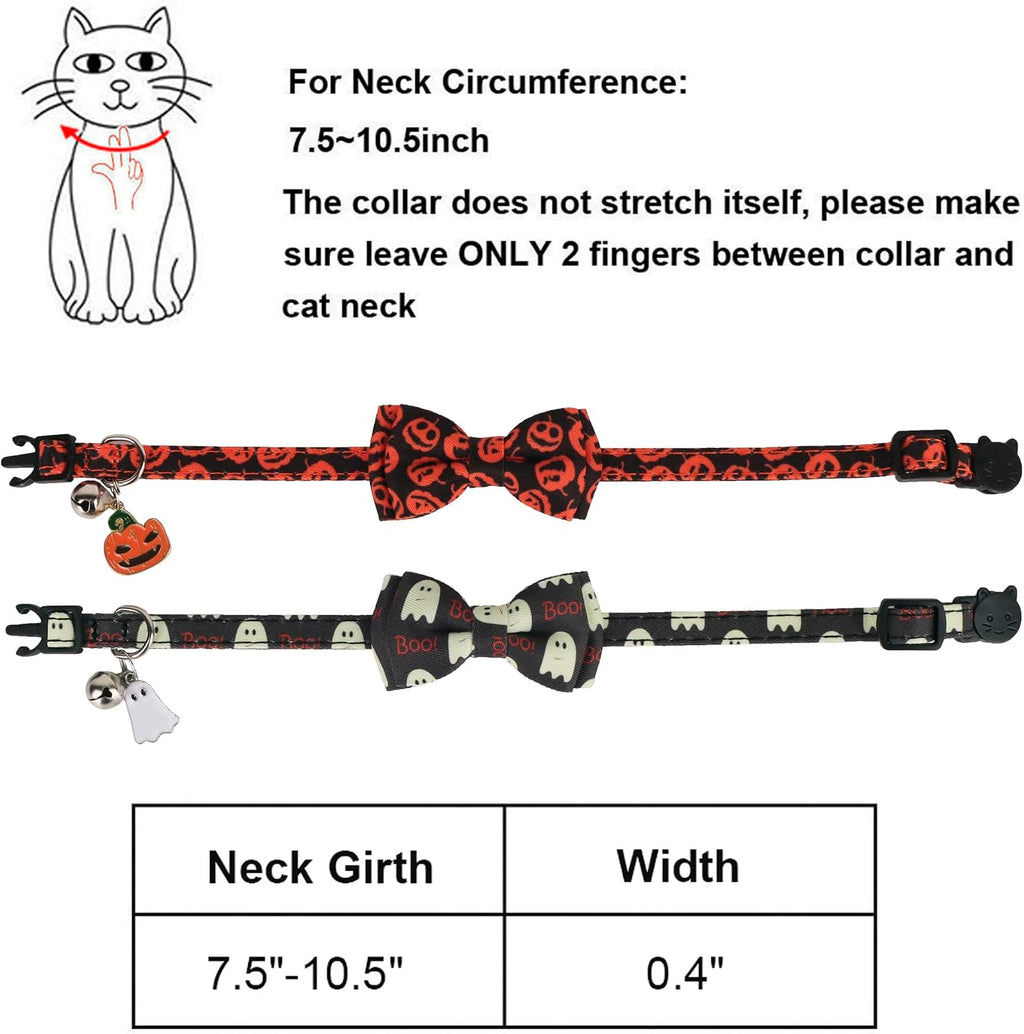 Halloween Cat Collar Breakaway, Pumpkin Ghost Cat Bowtie Collar | Detachable Bowtie Bell, Cute Charm, Adjustable Halloween Collar for Cat Kitten, For Halloween Parties and Photos