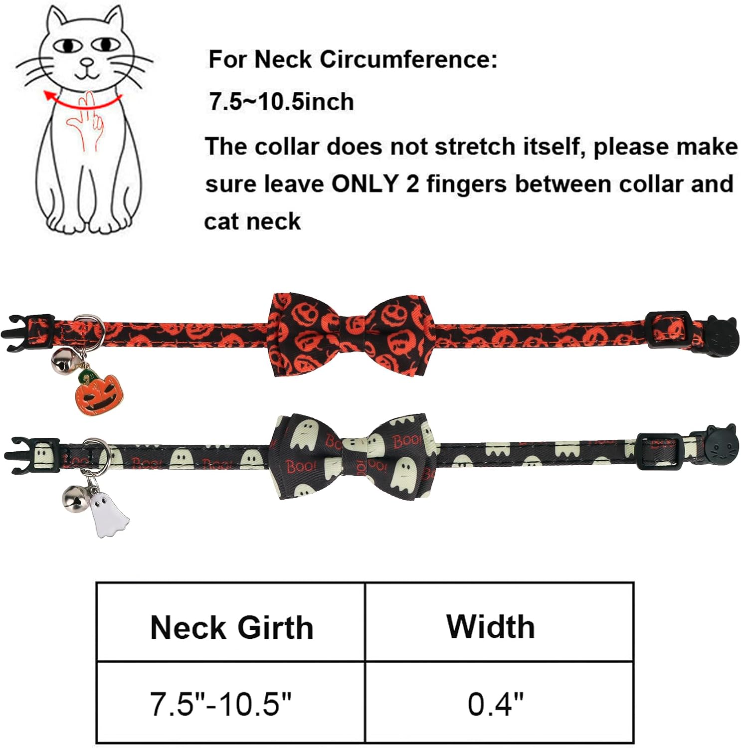 Halloween Cat Collar Breakaway, Pumpkin Ghost Cat Bowtie Collar | Detachable Bowtie Bell, Cute Charm, Adjustable Halloween Collar for Cat Kitten, For Halloween Parties and Photos