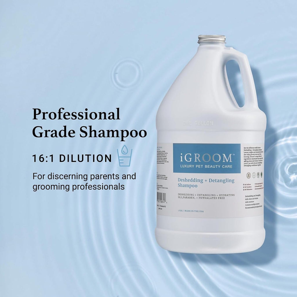iGroom Deshedding & Detangling Dog Shampoo, Luxury Pet Beauty Care, Loosen Tangles + Unwanted Undercoat, Adds Shine + Volume, Made in USA (16 OZ)