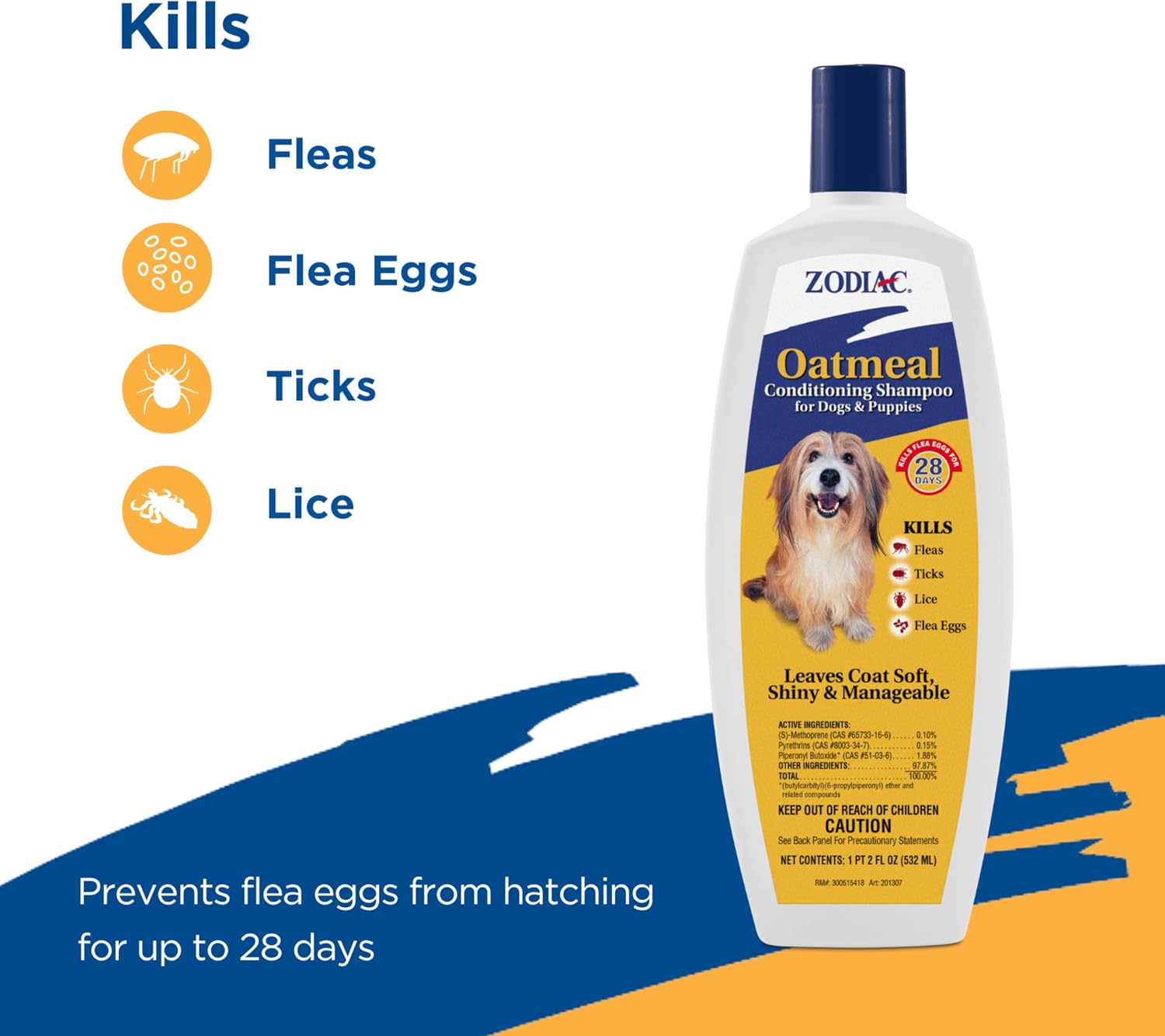 Zodiac Oatmeal Conditioning Shampoo for Dogs & Puppies 18 ounces, Small | Dog flea shampoo with aloe for dry skin, kills ticks and lice on contact
