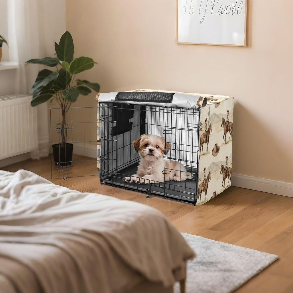 Vintage Western Cowboys Dog Crate Covers Breathable Dog Kennel Cover Windproof Waterproof Privacy Shading Fit for 48IN Wire Dog Cage