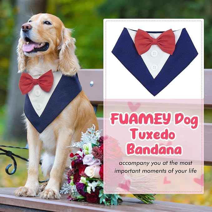 FUAMEY Dog Tuxedo for Medium Dogs,Dog Formal Suit Dogs Attire Pet Bow Tie Puppy Party Costumes Cat Tux Outfits Pets Bandana Cosplay Adjustable Bowties Wedding Birthday Valentines Blue M