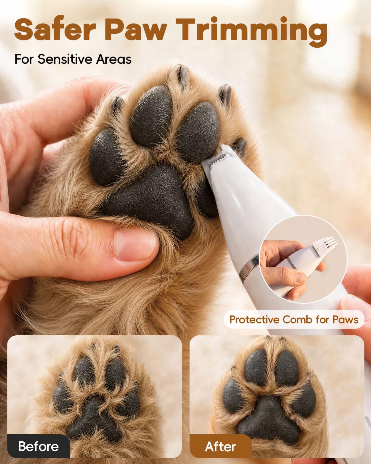 Veeconn 4 in 1 Dog Clippers Grooming Kit with Paw Hair Trimmer for Cat Pet | Low Noise, 7500RPM Powerful, IPX7 Waterproof, Safe & Easy for Beginners, 4 Guide Combs, Cordless Dog Shaver & Nail Grinder