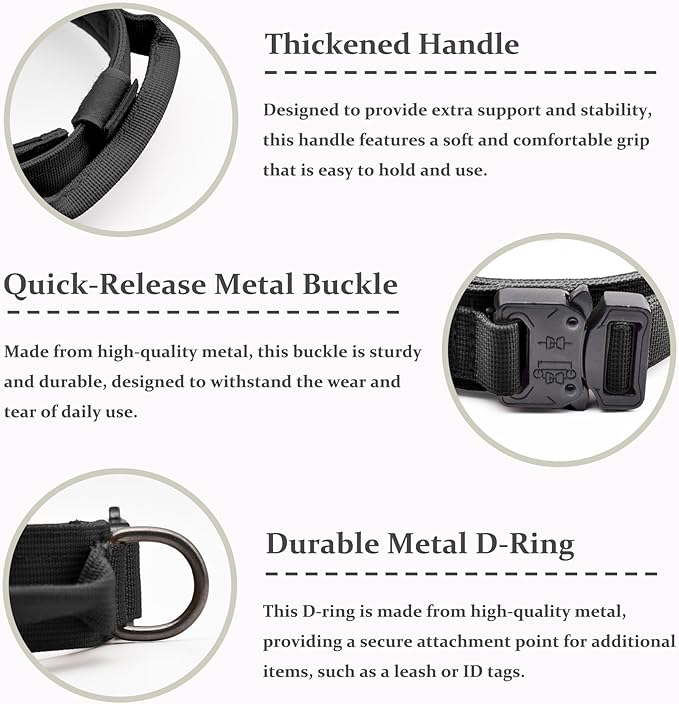 Tactical Dog Collar Set, Adjustable Military Training Nylon Dog Collar with Control Handle and Heavy Quick-Release Metal Buckle for Small Medium Large Dogs, Black Set L