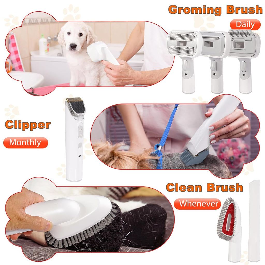 Dog Grooming Vacuum Kit & Pet Clipper - 6-in-1 Shedding Brush with 99% Hair Suction, 6 Grooming Combs Included