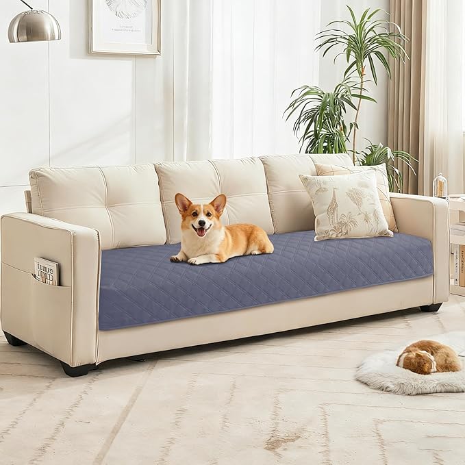 Waterproof Couch Covers for Pets, Waterproof Dog Bed Cover, Anti-Slip Soft Dog Blankets, Couch Cover for Dogs Washable, Pet Blanket for Puppy Large Dogs Cat (82x82 Inch, Grey Blue)