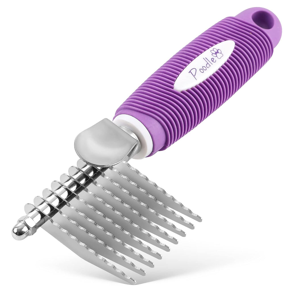 Poodle Pet Bundle - Dematting Fur Rake Comb Brush Tool with Steel Safety Blades and Detangling Pet Comb with Long and Short Stainless Steel Teeth for Detangling Matted or Knotted Undercoat Hair