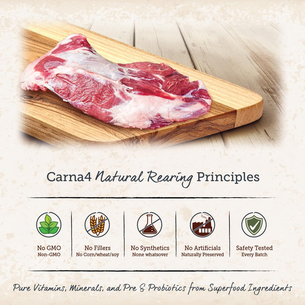 CARNA4 Air Dried Dog Food, Goat Recipe, Grain-Free, 20 Pound | Pastured Goat, Liver & Sprouted Seeds, Quick-Baked & Never Extruded, Easy-Chew, No Synthetic Vitamins or Minerals