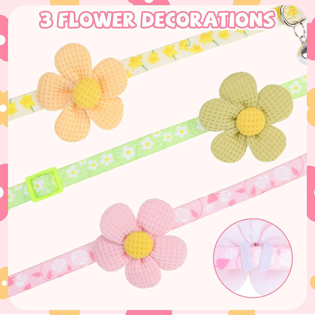 PUPTECK Cat Collar Breakaway with Bells, Adjustable Kitten Collar Outfit | for Girl Boy Small Pet Puppy Bunny, Cute Costume Accessory with Safety Release Buckle (Sticker-Flowers)