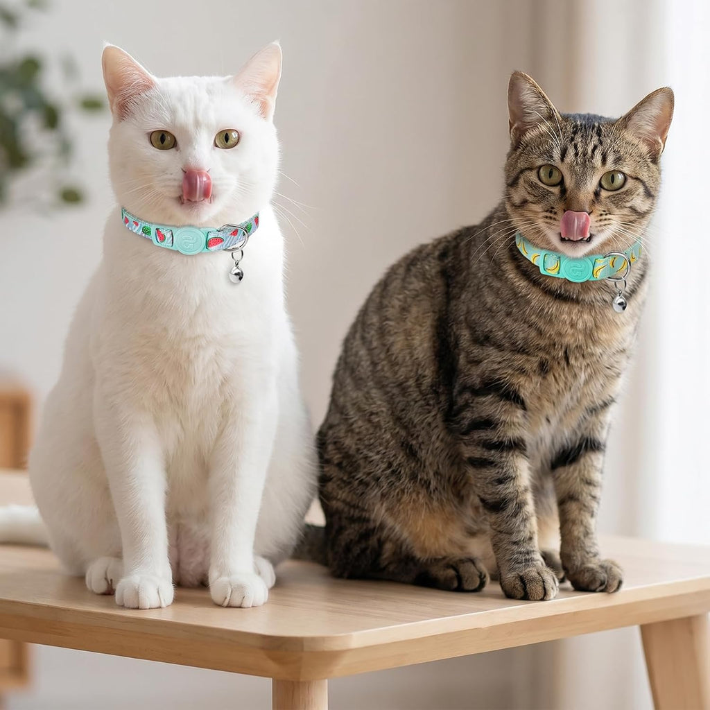 azuza 4 Pack Cat Collars, Breakaway Buckle Cat Collar with Bell, Fruit | Secure Quick Release Buckle, Easy Adjustment, Removable Bell for Added Safety, Soft Nylon Webbing, Boy Girl Cat Collars