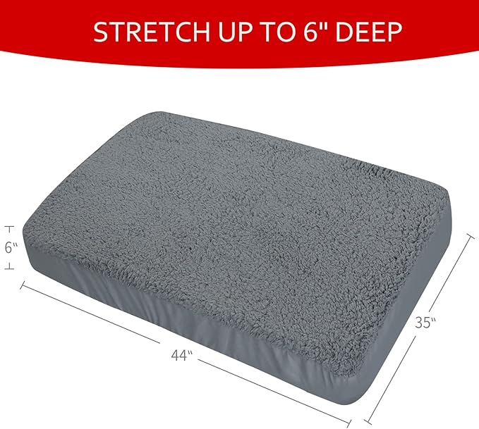 Dog Bed Covers Soft Plush Replacement Washable, Waterproof Pet Mattress Bed Liner Grey 44x35 Inches, for Dog/Cat, Cover Only