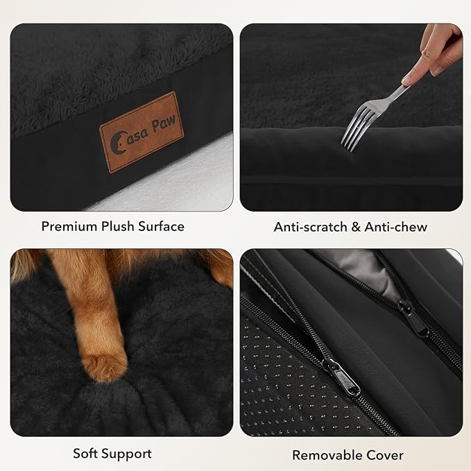 Orthopedic Dog Beds for Large Sized Dogs, Waterproof Egg Crate Foam Large Dog Couch Beds with Comfy Bolster 36x27Inch, Washable Pet Beds with Removable Cover and Nonskid Bottom, Black